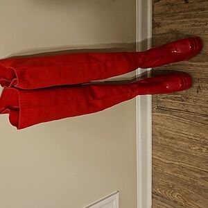 Vibrant Red Over the Knee Platform Boots